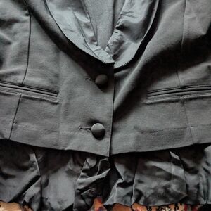 Y2K Juicy Couture Satin Detail Black Ruffle-Hem Blazer / Jacket